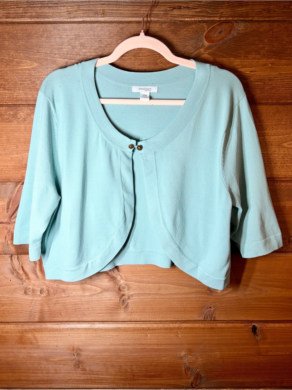 dressbarn Stretchy Aqua Cropped Open-Front Cardigan Bolero Shrug Size 14W 💕🌸